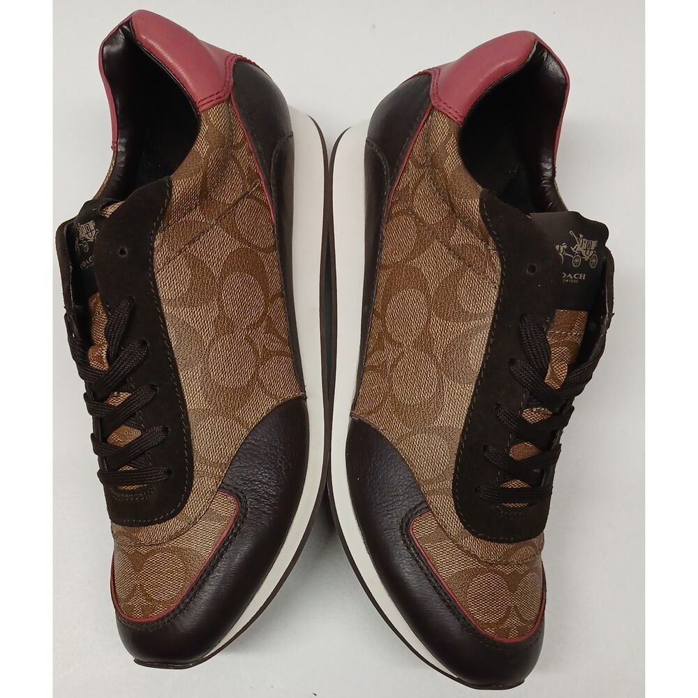 Coach (10M) Womens Khaki Sunset Red Leather Rebecca Sneakers - Picture 3 of 9